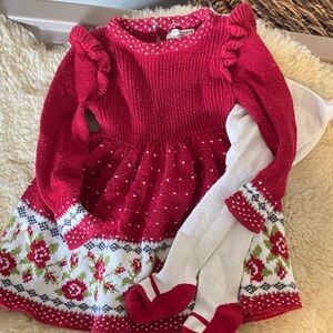 Max Studio Baby Red Knit Dress with White Fair Isle Detail
